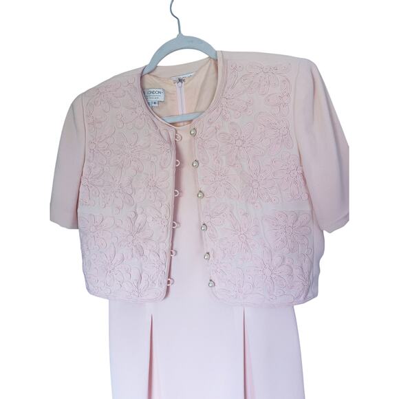 Maggy London Sheath Dress & Jacket 8 Pink Floral Pearl Coquette Vintage Brunch - Picture 4 of 9